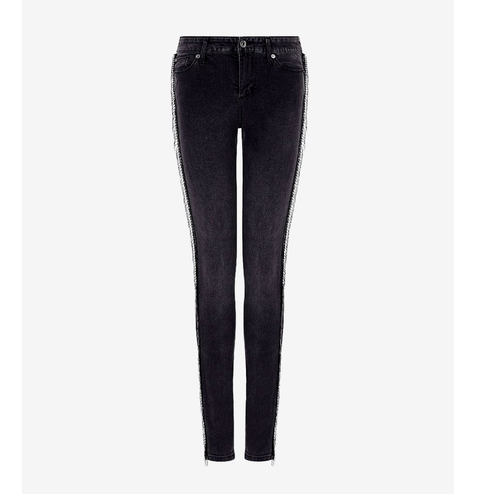 NWT Armani Exchange J69 Super Skinny Lift-Up jeans, black w/ beaded trim, sz 31